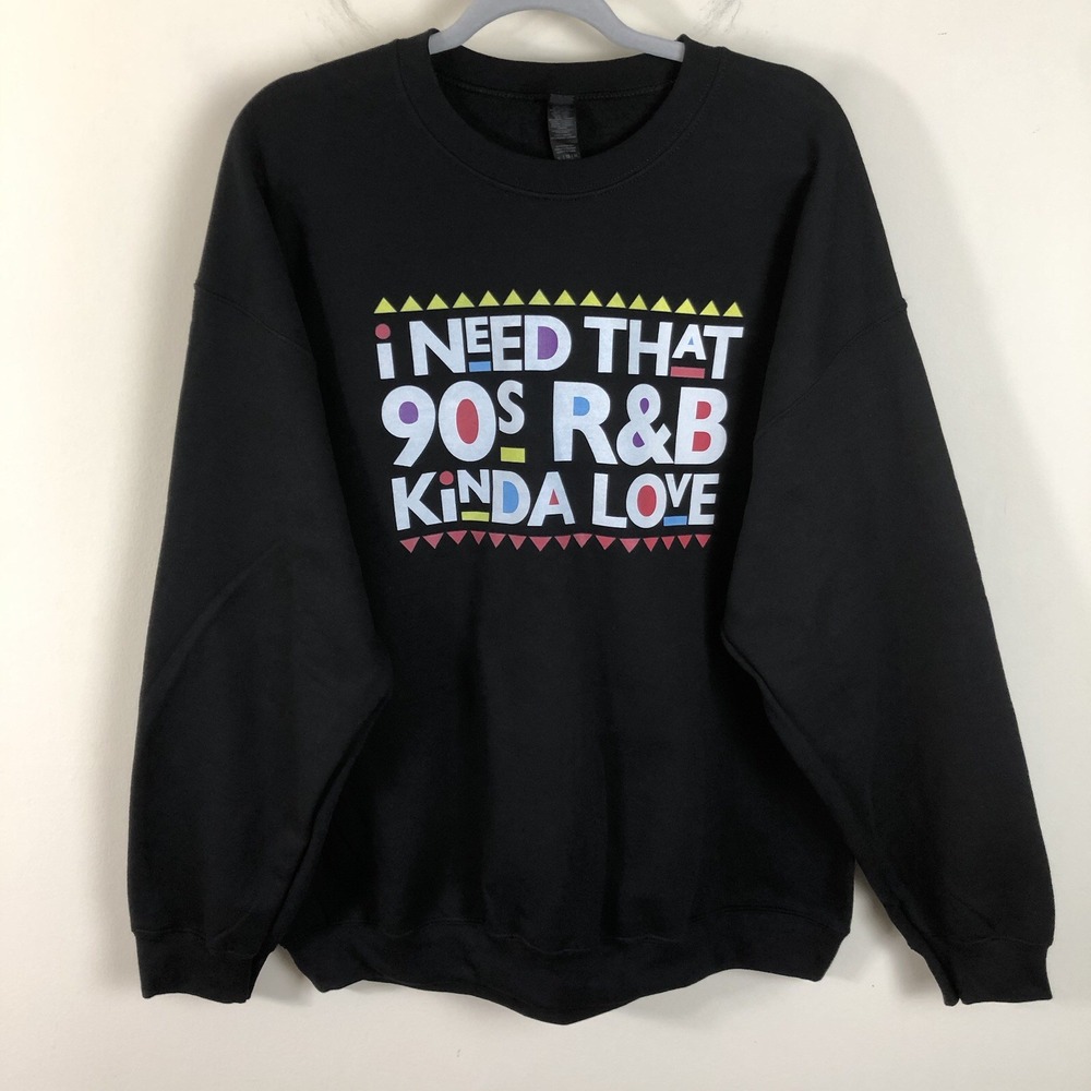 Gildan Heavy Blend Graphic Print Pullover Sweatshirt XL Black 90's R&B Retro